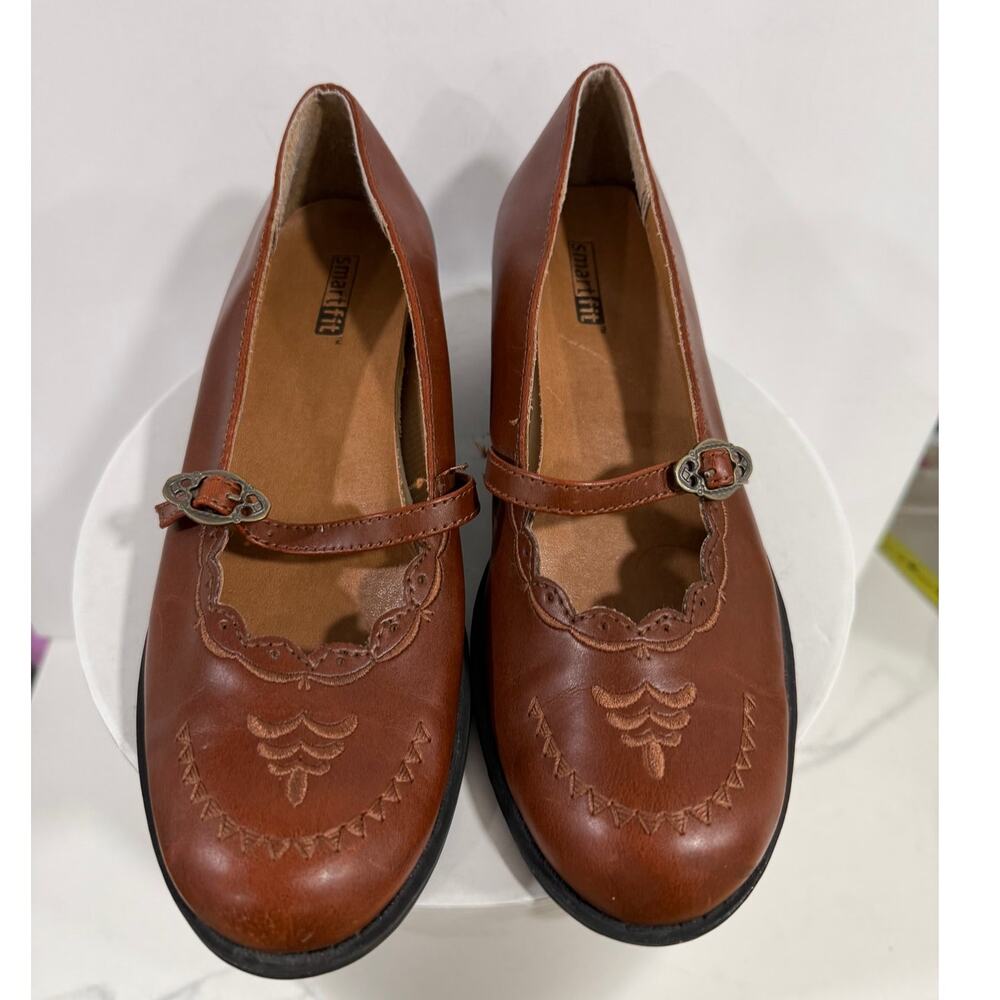 Y2K Dark Academia Brown Mary Jane Shoes Embroidered Cosplay Girls Size 3.5 Heels